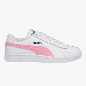 Puma Girls' Kids' Smash V2 L White Pink Low Sneakers Tennis Shoes, Sz 3C
